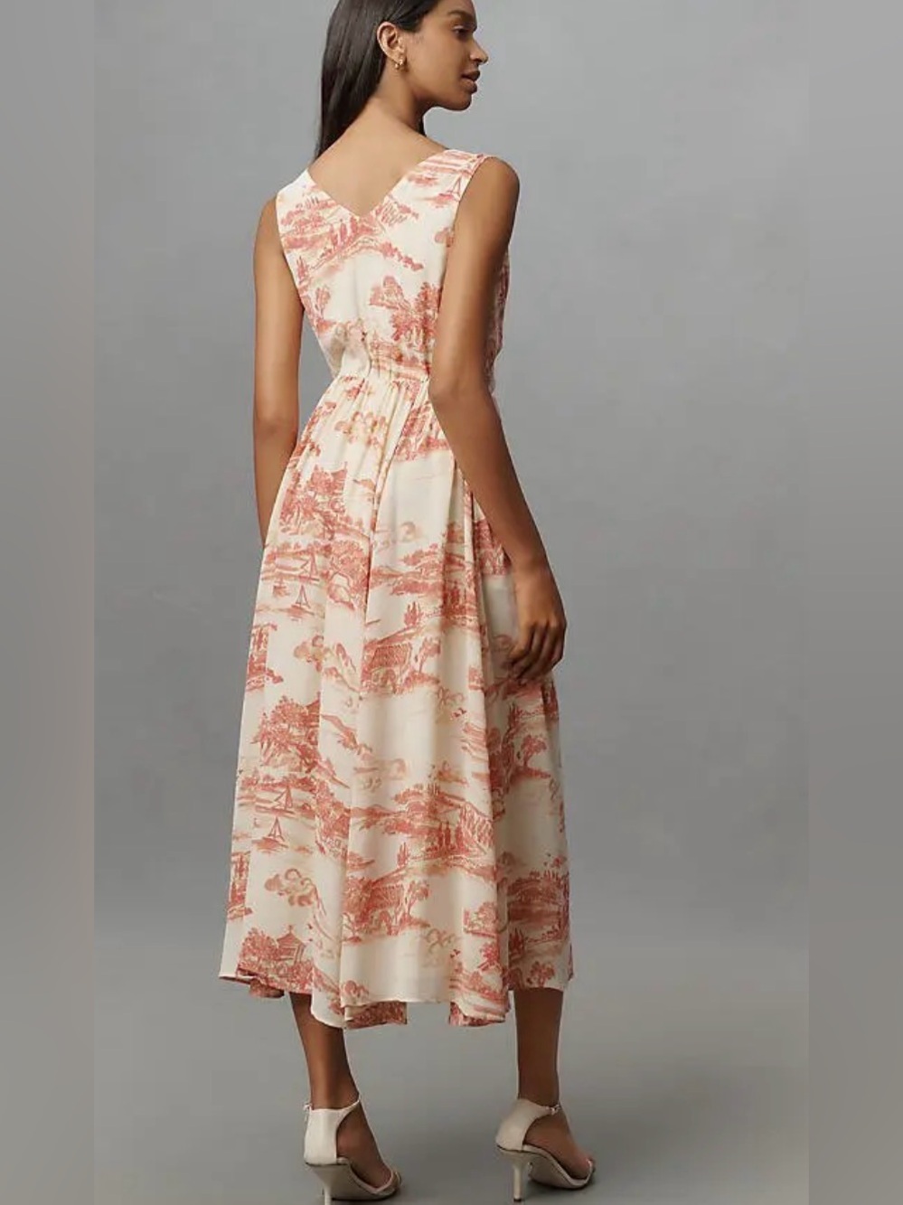 Reformation Cream and Coral Toile Wrap Maxi Dress